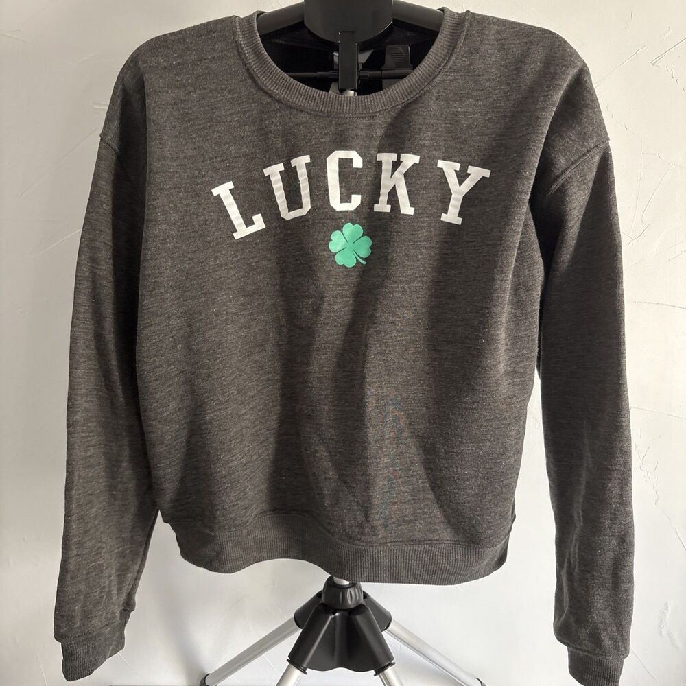 Jerry Leigh Lucky Shamrock Sweatshirt Women's Size Large Charcoal Gray